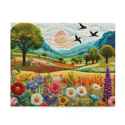 Embroidered Spring Wildflowers Jigsaw Puzzle (120, 252, 500-Piece) Gift-Ready Box, Adult Jigsaw Puzzle