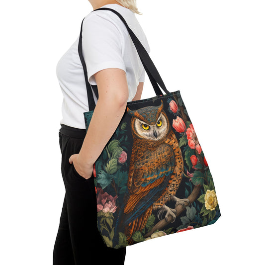 William Morris Inspired Forest Night Owl Tote Bag, Owl Cottagecore Tote Bag, Eco-Friendly Carryall