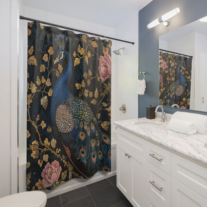 William Morris Inspired Art Deco Peacock Bathroom Decor Nature Pattern Shower Curtain