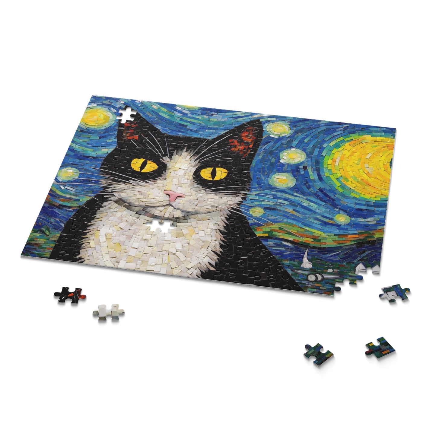 Tuxedo Cat The Starry Night Puzzle Van Gogh  (120, 252, 500-Piece) Gift-Ready Box, Adult Jigsaw Puzzle
