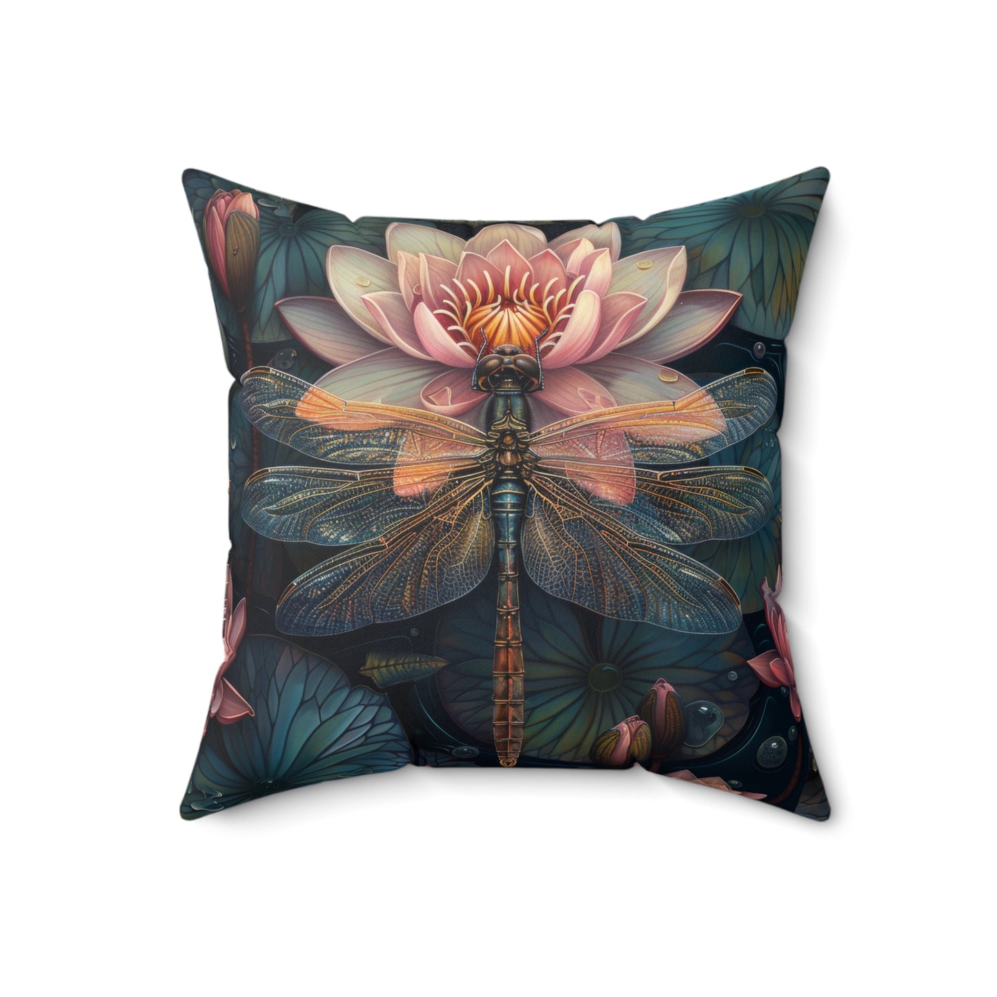 Art Deco Dragonfly Throw Pillow: William Morris Water Lily Design