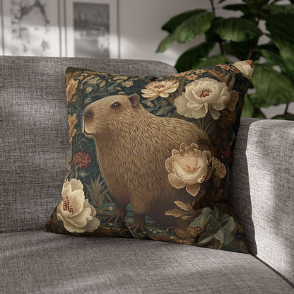Capybara Botanical Pillowcase, William Morris Style Vintage Floral Animal Cushion