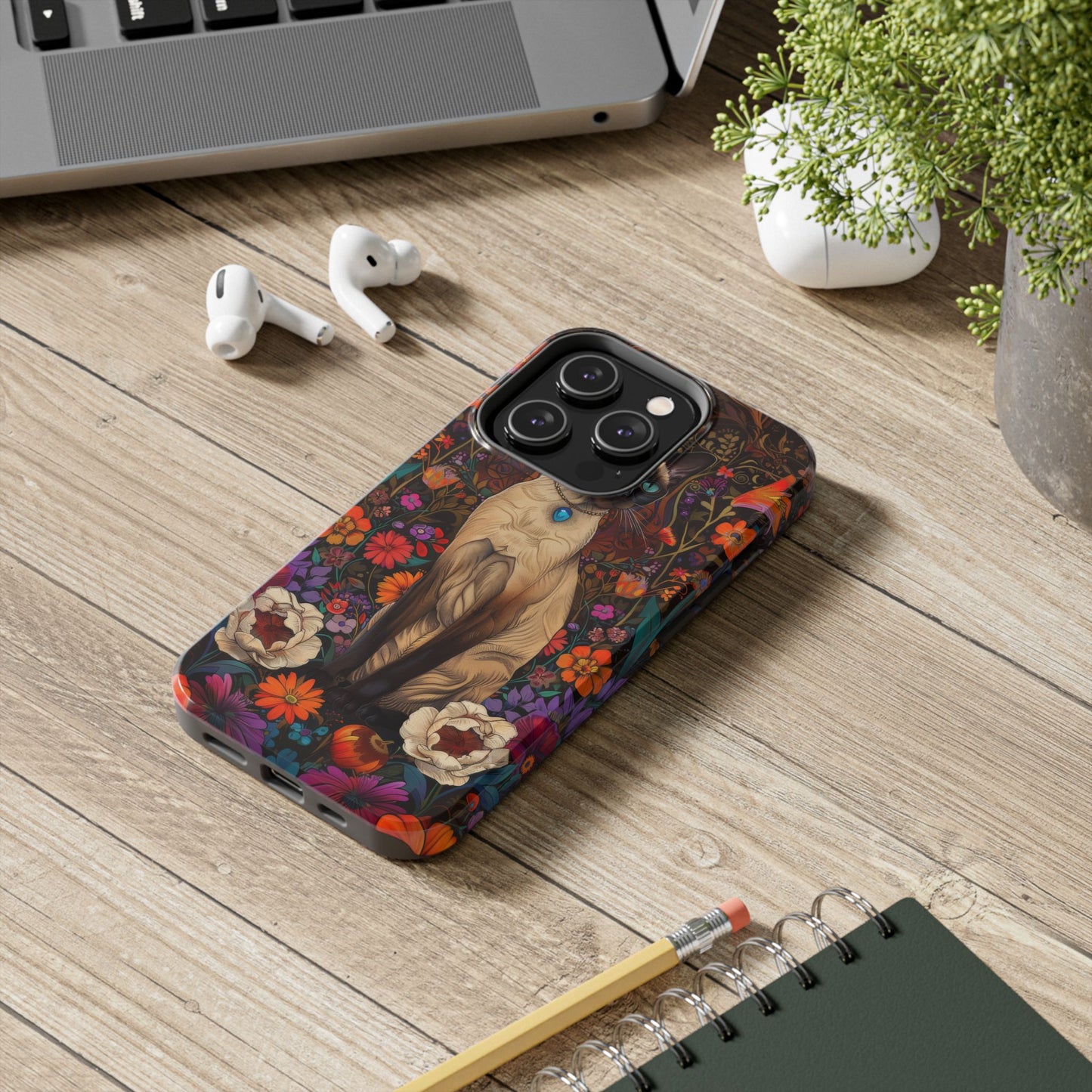 Art Deco Siamese Cat In The Style of William Morris iPhone Tough Case