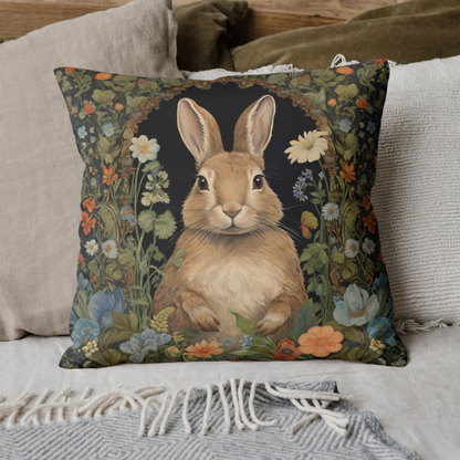 Bunny Garden Throw Pillow, Cute Rabbit Floral Decorative Pillow