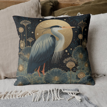 Heron Moon Decorative Pillow, Botanical Coastal Throw Pillow