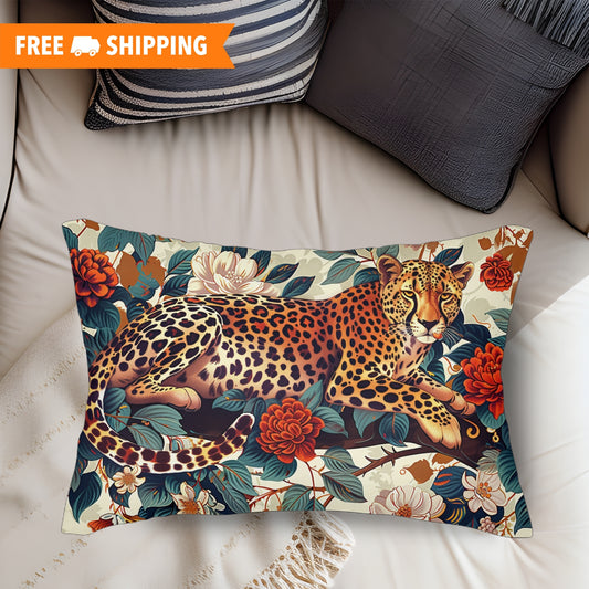 Cheetah Pattern William Morris Inspired Spun Polyester Lumbar Pillow