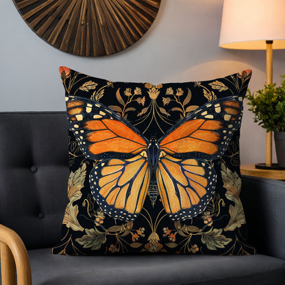 Woodland Monarch Butterfly Floral Botanical in the Style of William Morris Pillow