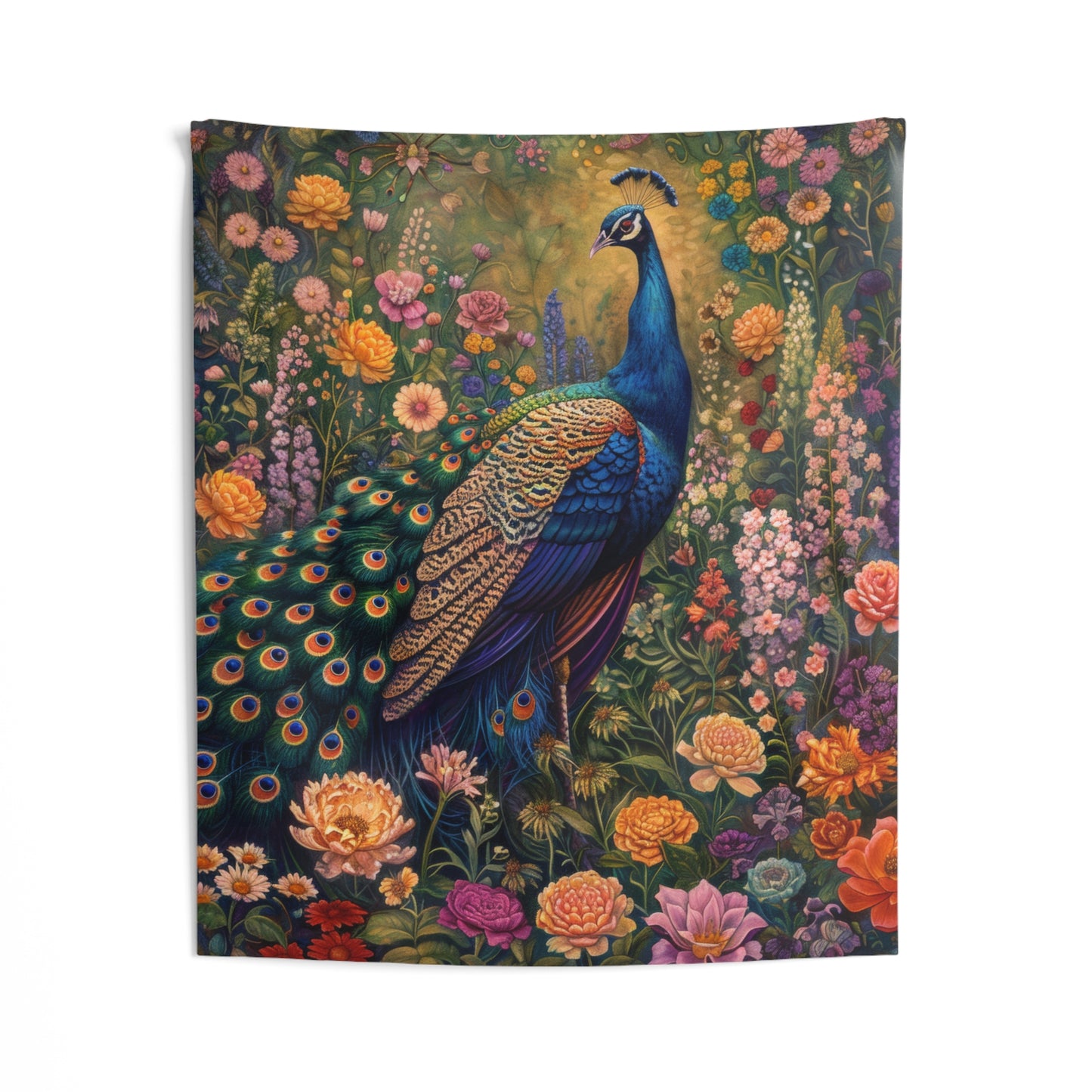 Tapestry of Peacock Wildflowers | William Morris Inspired Art Deco Hanging and Home Decor