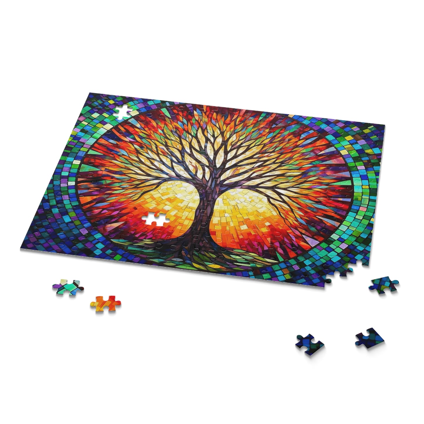 Colorful Tree of Life Mosaic Stained Glass Puzzle (120, 252, 500-Piece) Gift-Ready Box, Adult Jigsaw Puzzle