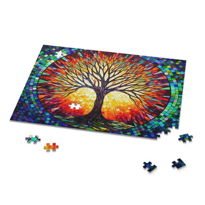 Colorful Tree of Life Mosaic Stained Glass Puzzle (120, 252, 500-Piece) Gift-Ready Box, Adult Jigsaw Puzzle