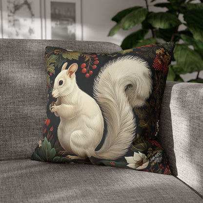 White Squirrel Decorative Pillowcase, Woodland Floral Accent