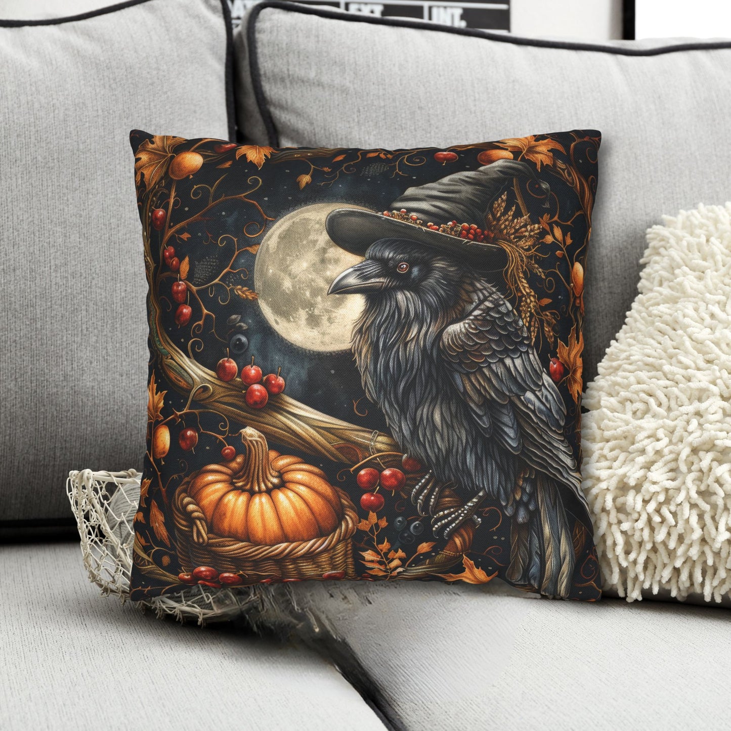 Witch Raven Pumpkin Square Pillowcase