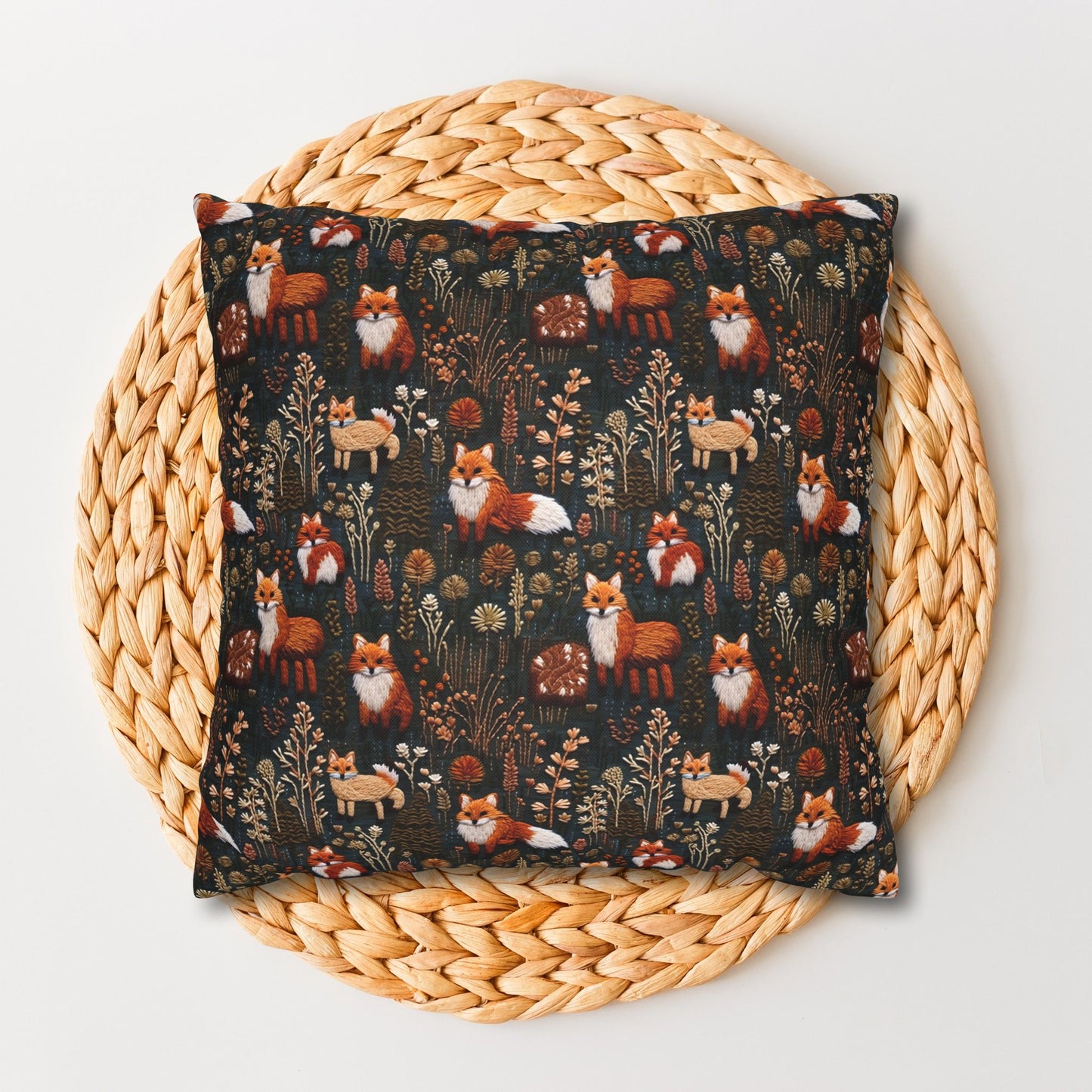Woodland Foxes Embroidery-Style Pillowcase