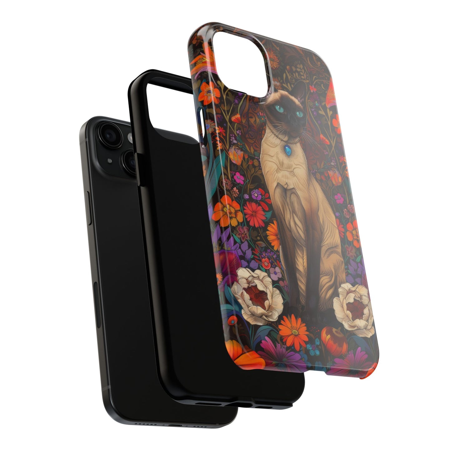 Art Deco Siamese Cat In The Style of William Morris iPhone Tough Case