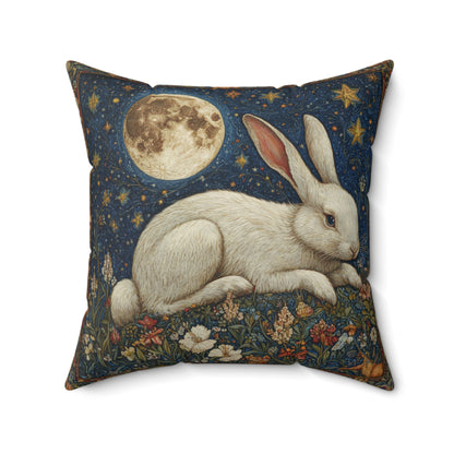 Victorian Whimsy Full Moon Rabbit Decorative Pillow | Elegant Home Decor Accent Pillow | Rabbit Lover Pillow Gift