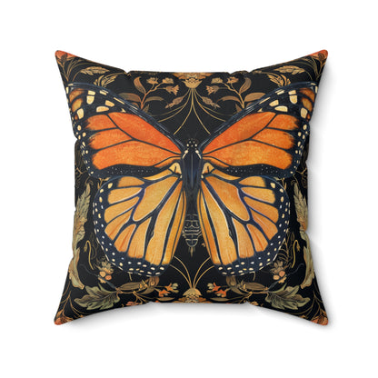 Woodland Monarch Butterfly Floral Botanical in the Style of William Morris Pillow