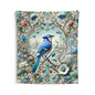 Tapestry of Blue Jay Winter Flower Garden William Morris Inspired Hanging Bird Florals Home Decor