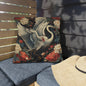 Japanese Crane Outdoor Pillow, Floral Bird Throw Pillow, Chinoiserie Cushion, Elegant Heron Decor, Patio Accent Pillow