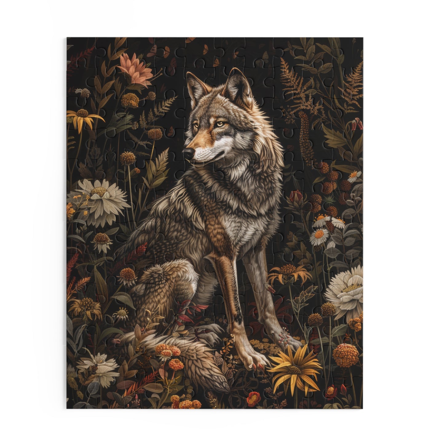 William Morris Inspired Forest Wolf Puzzle Box (120, 252, 500-Piece) Family Jigsaw Puzzle, Puzzle Box Gift