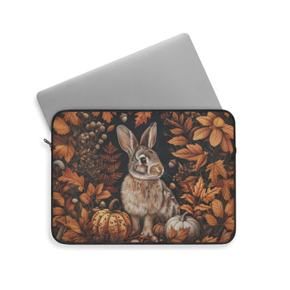 Autumn Rabbit Laptop Sleeve, Woodland Fall Pumpkin & Leaves Art Case, Cozy Forest Animal Laptop Cover (12”, 13”, 15”)