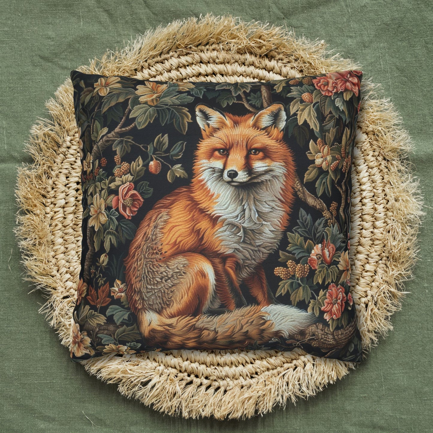 Forest Fox William Morris Inspired | Fox Ancient Decorative Pillowcase