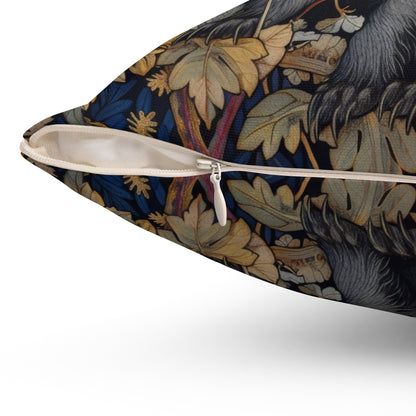 Woodland Elegance Badger Polyester Square Pillow | William Morris Inspired Badger Decorative Pillow