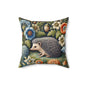Hedgehog Square Pillow, William Morris Inspired Decorative Cushion, Botanical Home Decor Accent