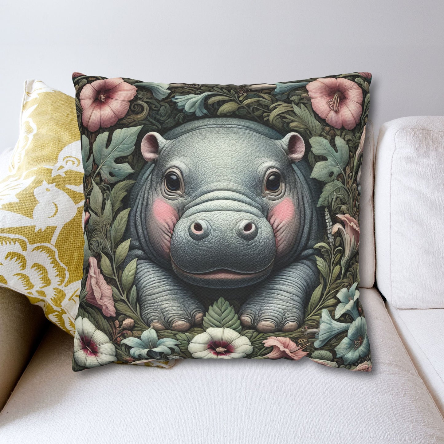 Decorative Pillowcase - Baby Pygmy Hippo William Morris Inspired