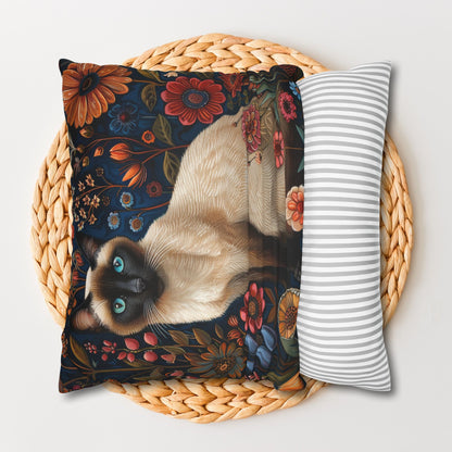 William Morris Inspired Siamese Cat Flower Garden Pillowcase