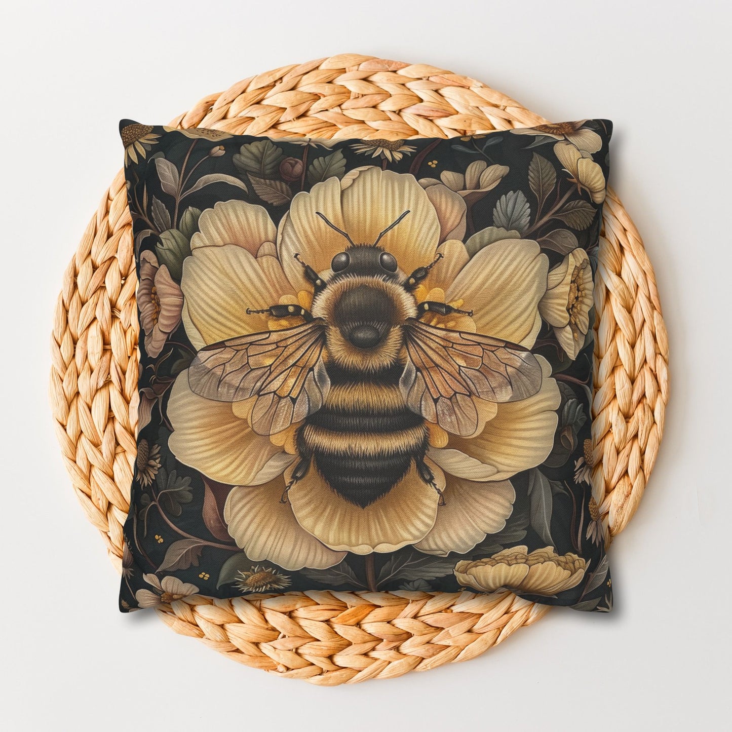 Botanical Bumble Bee William Morris Inspired Art Nouveau Pillowcase