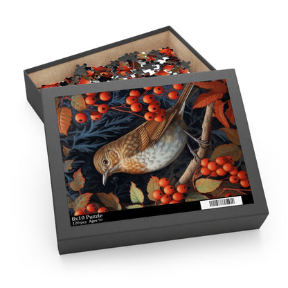 Albumen Thrush Bird Red Berries William Morris Inspired Puzzle Box (120, 252, 500-Piece) Family Jigsaw Puzzle, Puzzle Box Gift