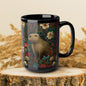 Floral Capybara Mug, Black Ceramic Woodland Coffee Cup 11oz & 15oz, Cute Nature Animal Art Gift with Vintage Botanical Flowers
