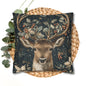 Christmas Reindeer Winter Pillowcase, William Morris Style Festive Woodland Decorative Cushion