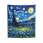 Starry Night Inspired Wall Tapestry with Floral Field, Vibrant Artistic Home Decor