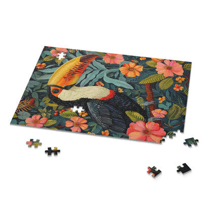 William Morris Inspired Tropical Toucan Puzzle Box (120, 252, 500-Piece) Family Jigsaw Puzzle, Puzzle Box Gift