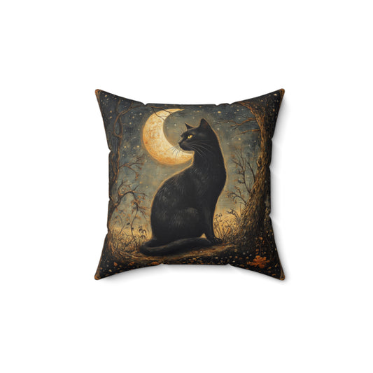 Black Cat Mystery Night Halloween Pillow | Decorative Pillow Morris Inspired | Cottage-core Pillow