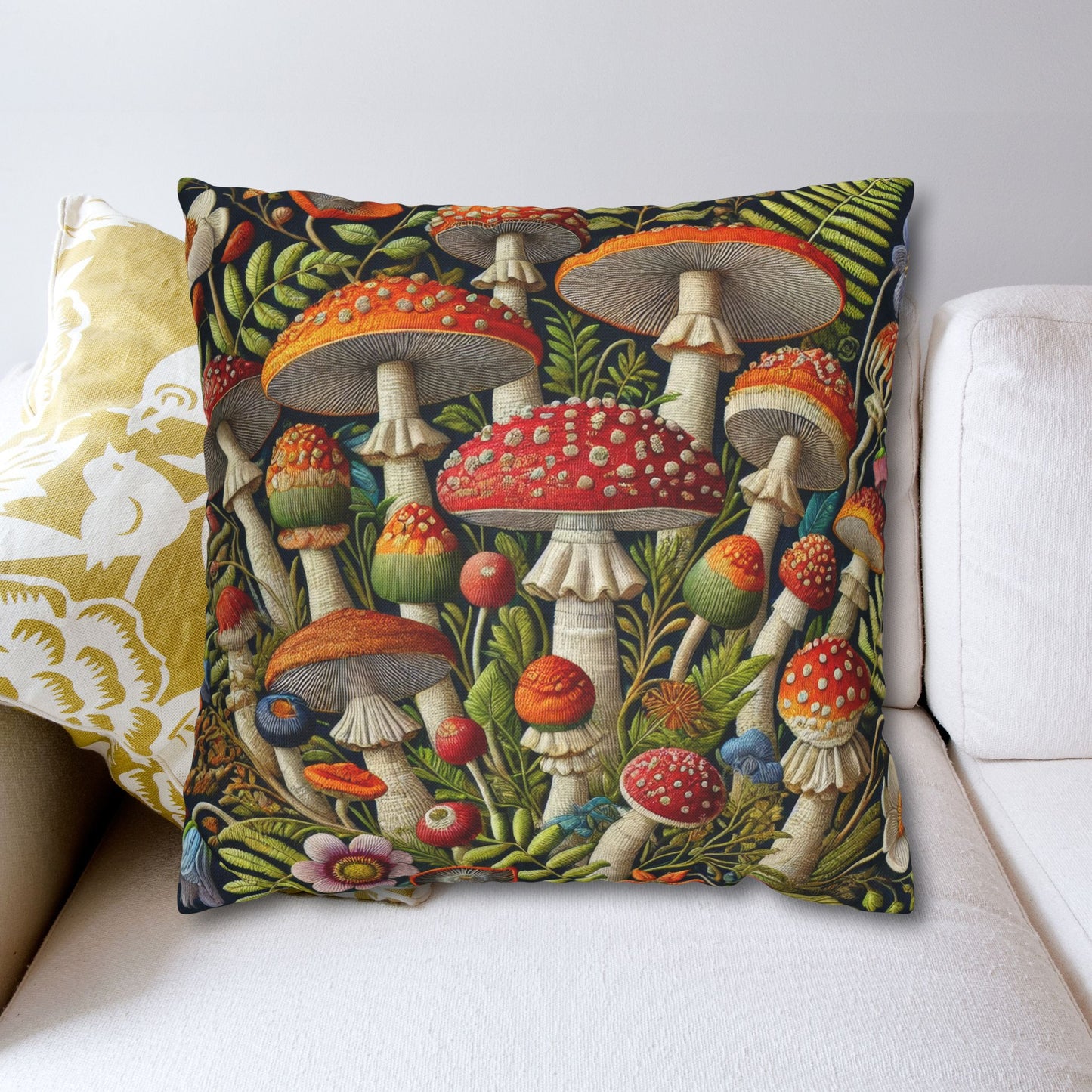Mushroom Decorative Pillowcase: Faux Embroidered Botanical Design