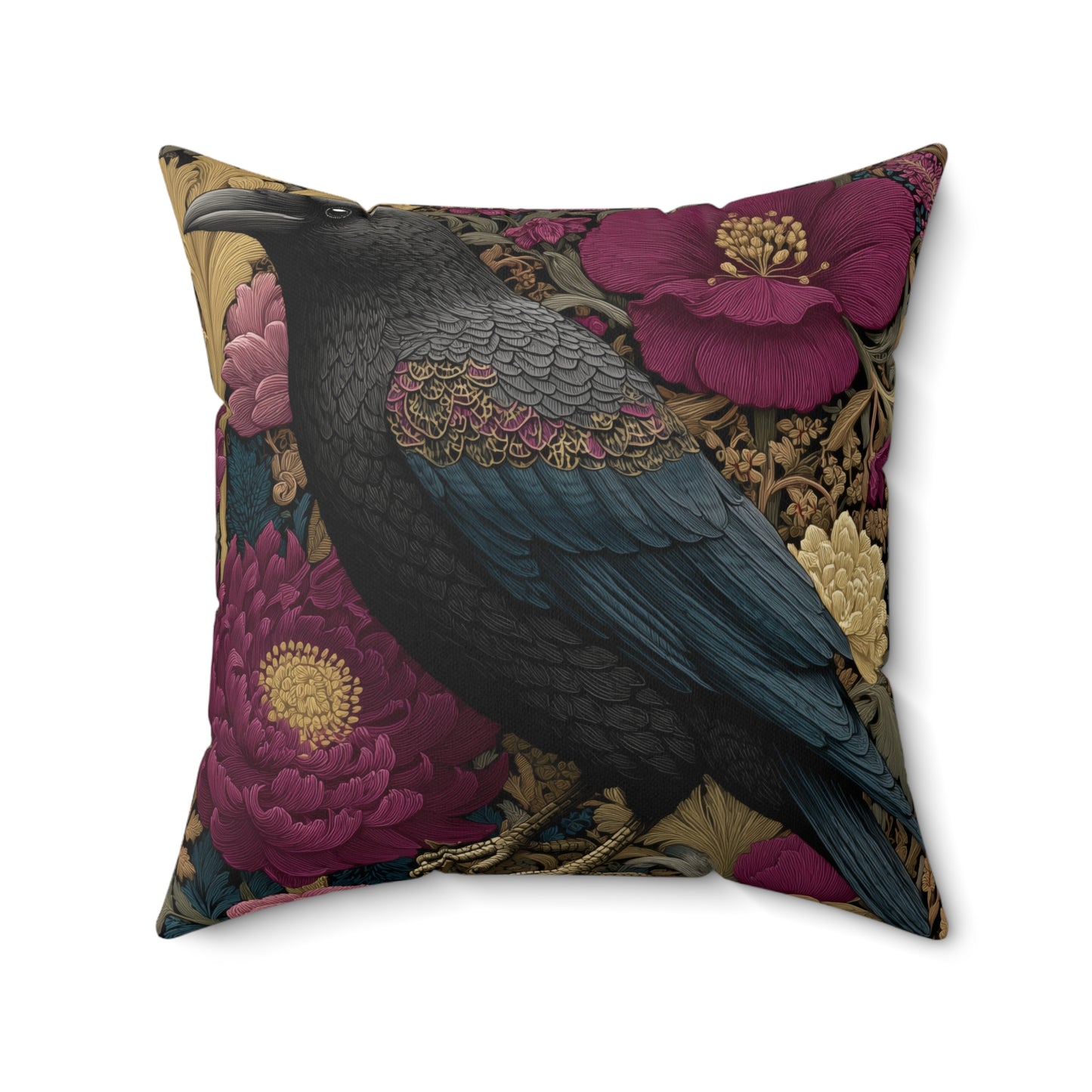 Elegant Raven & Peony Floral Pillow, Gothic Dark Academia Throw Pillow, Bohemian Raven Pillow, Gothic Home Decor, Gift for Bird Lovers