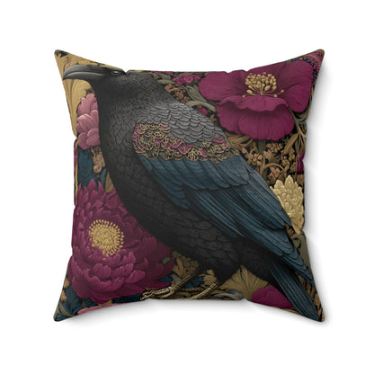 Elegant Raven & Peony Floral Pillow, Gothic Dark Academia Throw Pillow, Bohemian Raven Pillow, Gothic Home Decor, Gift for Bird Lovers
