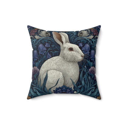 White Rabbit Floral Pillow, William Morris Style Botanical Bunny Cushion for Cozy Home Décor