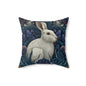 White Rabbit Floral Pillow, William Morris Style Botanical Bunny Cushion for Cozy Home Décor