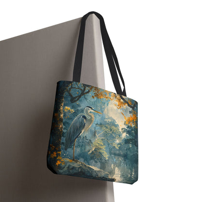 Heron Forest Tote Bag | Misty Woodland Bird Market Bag