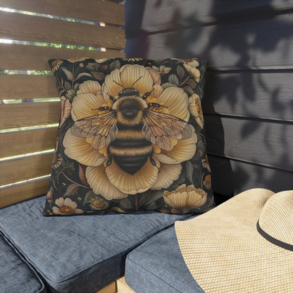 Bee Outdoor Pillow, Bumblebee Throw Pillow, Floral Garden Cushion, Pollinator Decor, Botanical Accent Pillow, Nature Lover Gift, Bee Lover Pillow