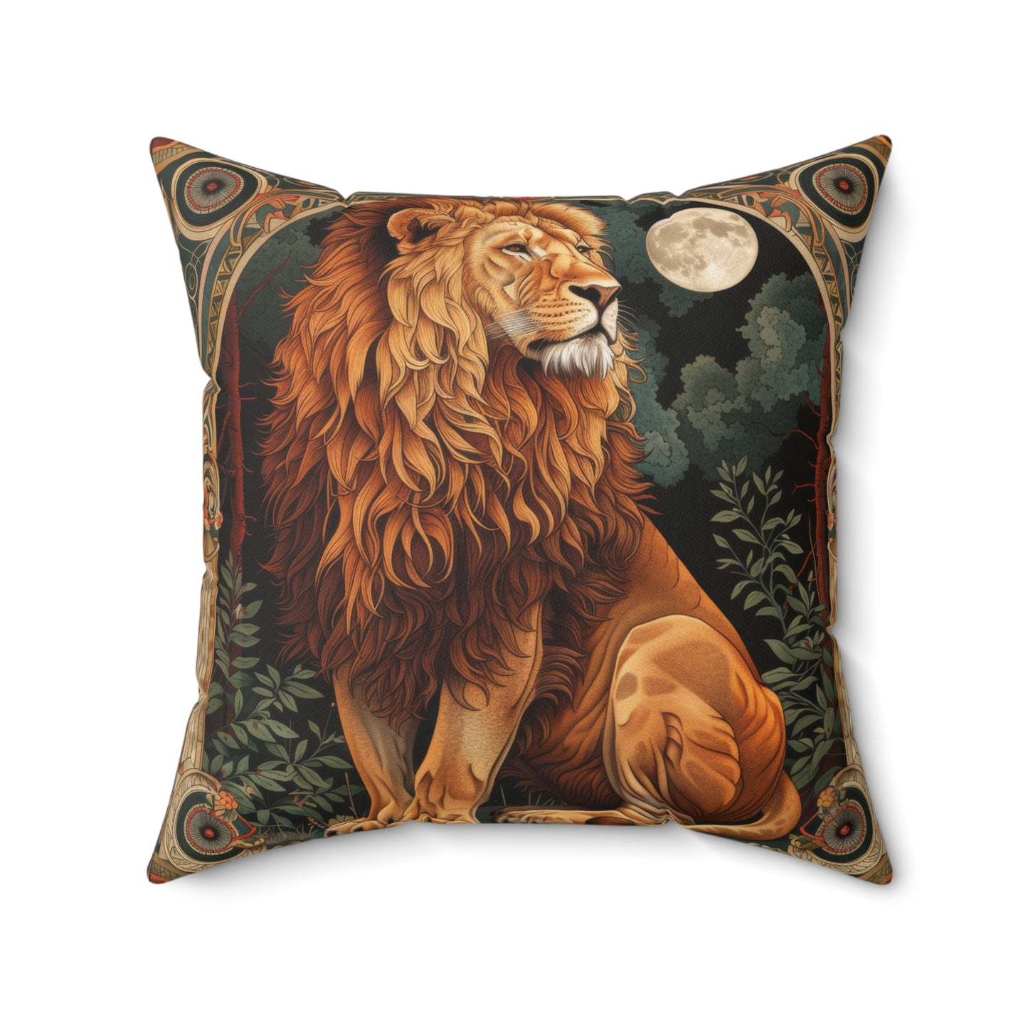 Art Deco Botanical Lion Throw Pillow | Decorative Pillow William Morris Inspired