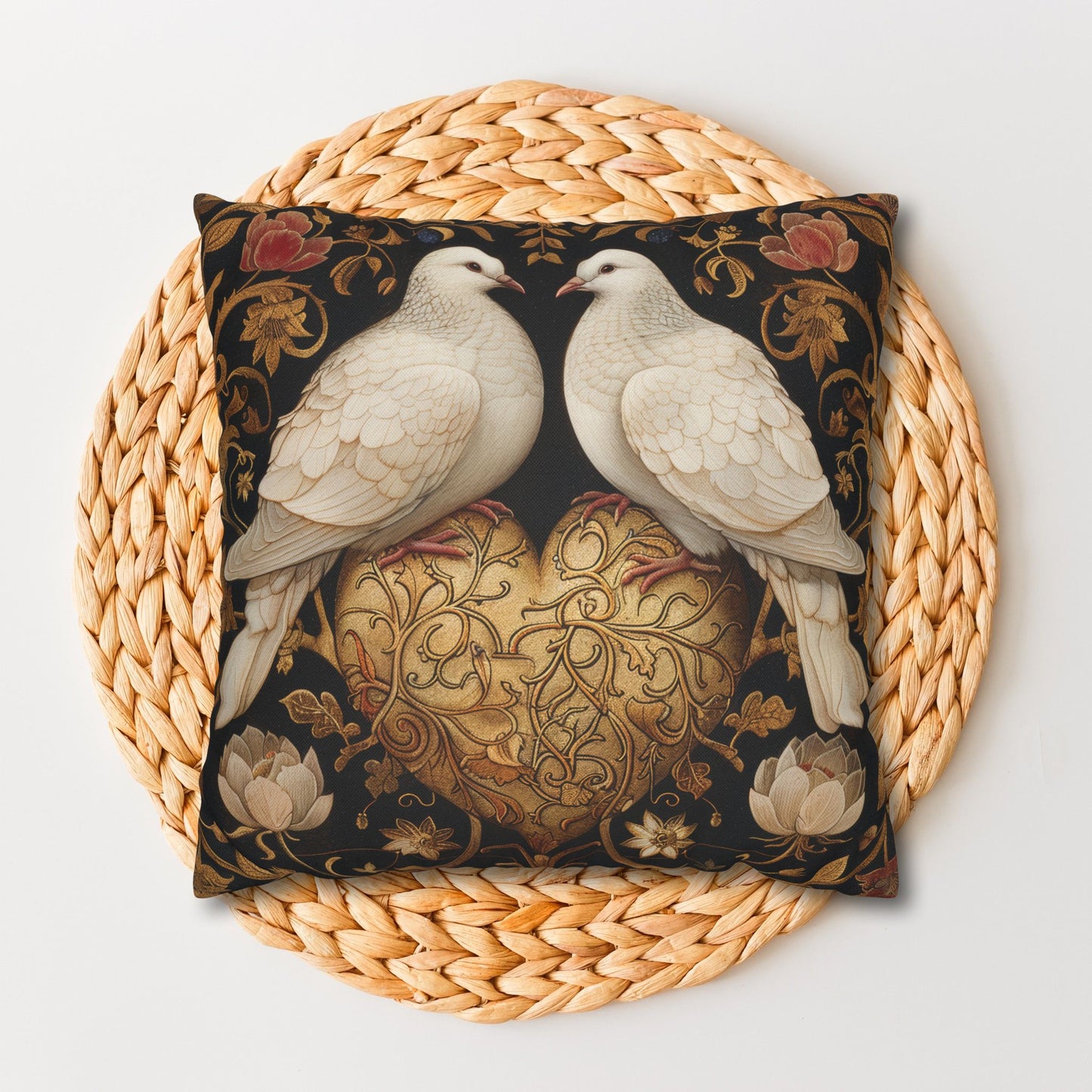Victorian Lovebirds Pillowcase: Golden Heart, William Morris Inspired