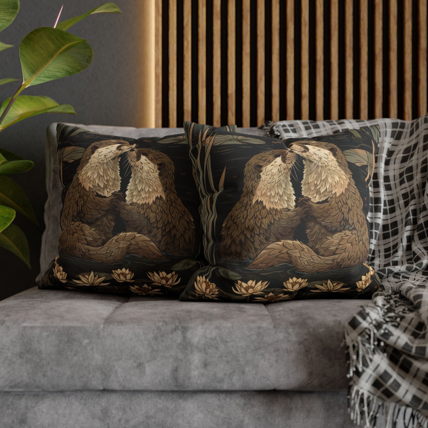 Willam Morris Inspired Couple Otters Throw Pillowcase