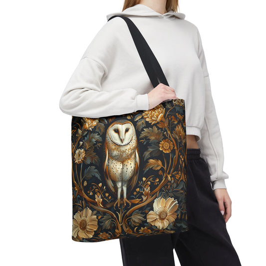Vintage Barn Owl Tote Bag, William Morris Inspired, Owl Tote Bag,  Cottage-core Tote Bag, Eco-Friendly Carryall