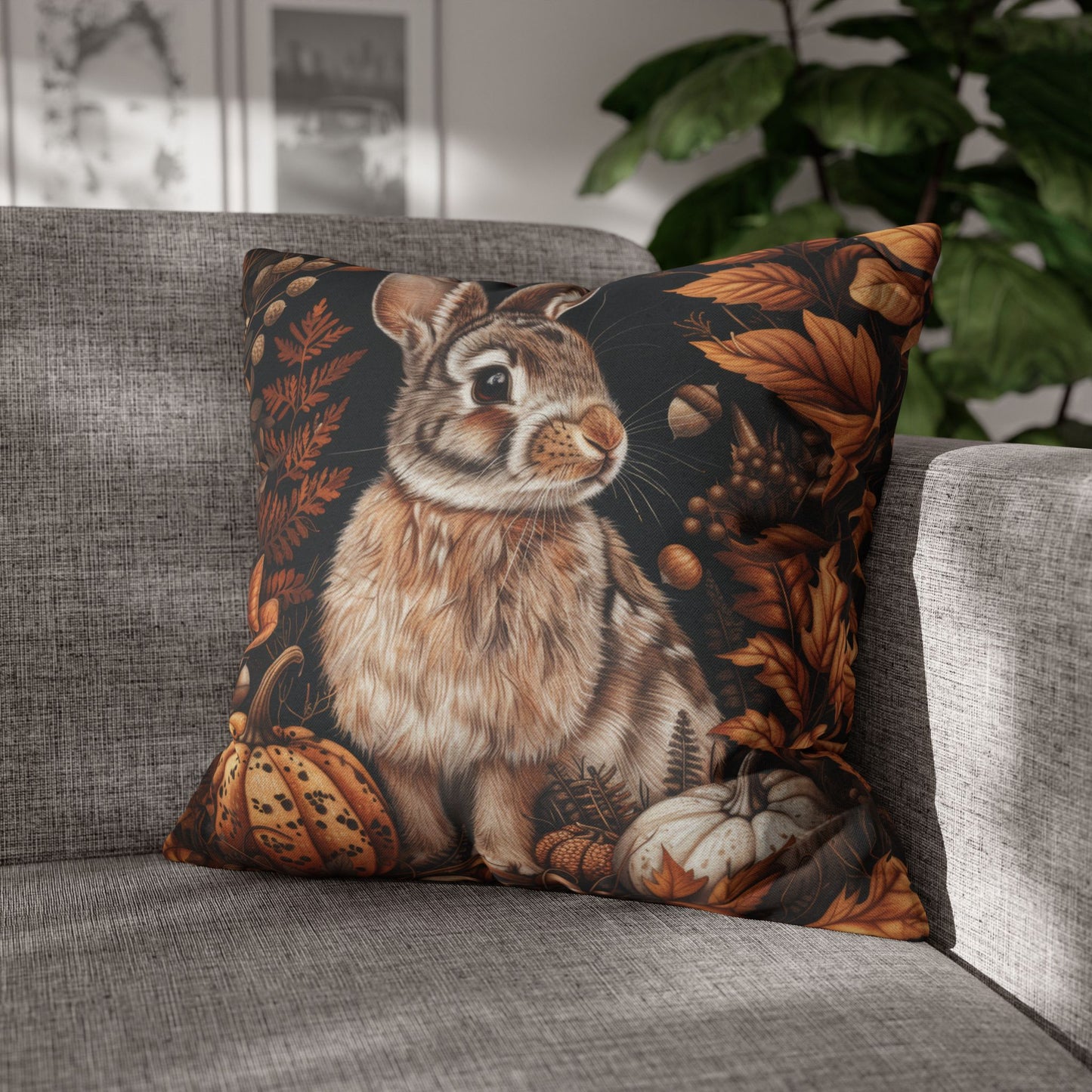 Bunny Fall Pillow: William Morris Autumn Forest Throw Cushion