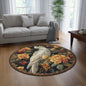 Art Deco Yellow-crested Cockatoo Fall Flowers Round Rug, Home Decor Accent, Area Carpet, Boho Chic Floor Mat, Gift for Bird Lovers