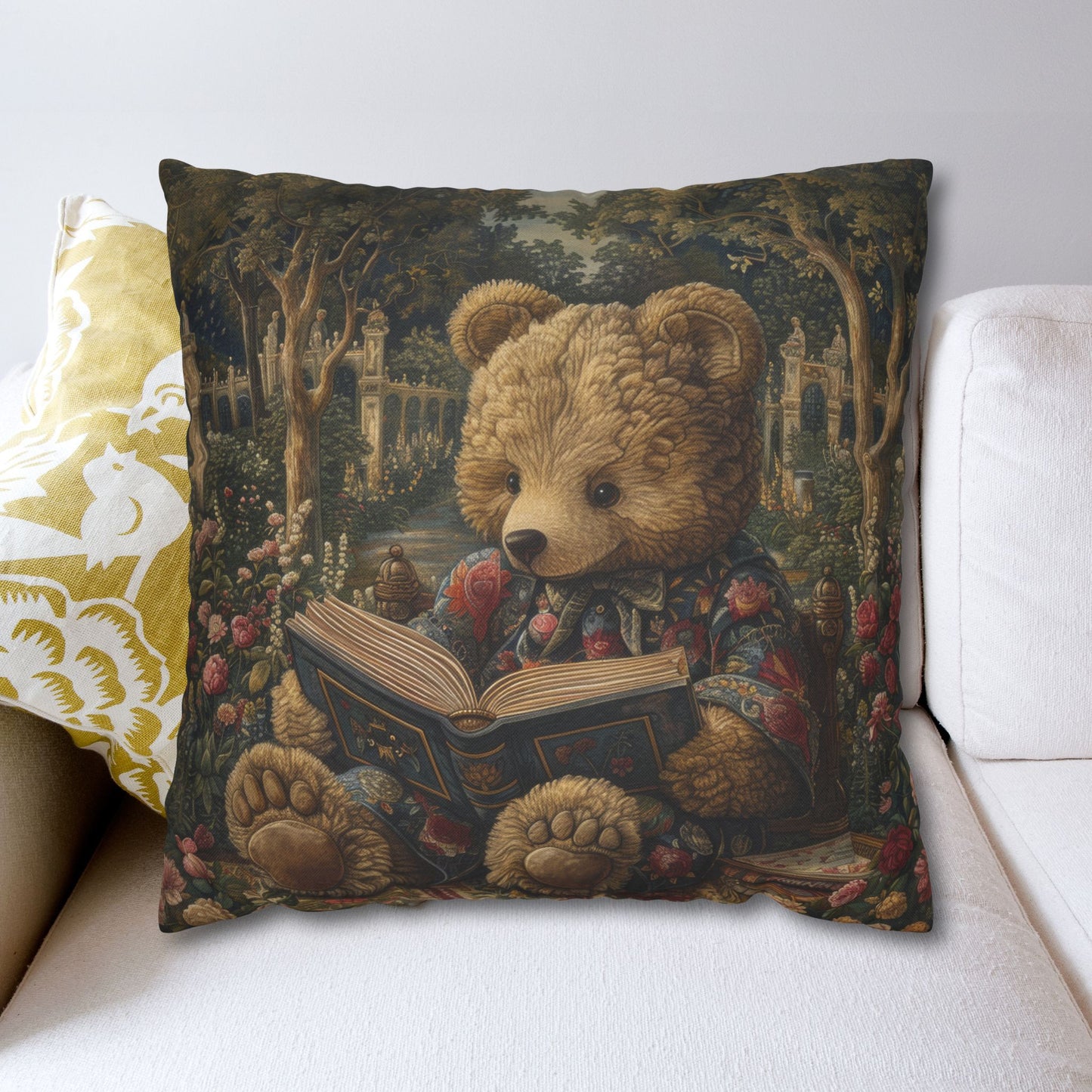 Rococo Teddy Bear Vintage Book Square Pillowcase